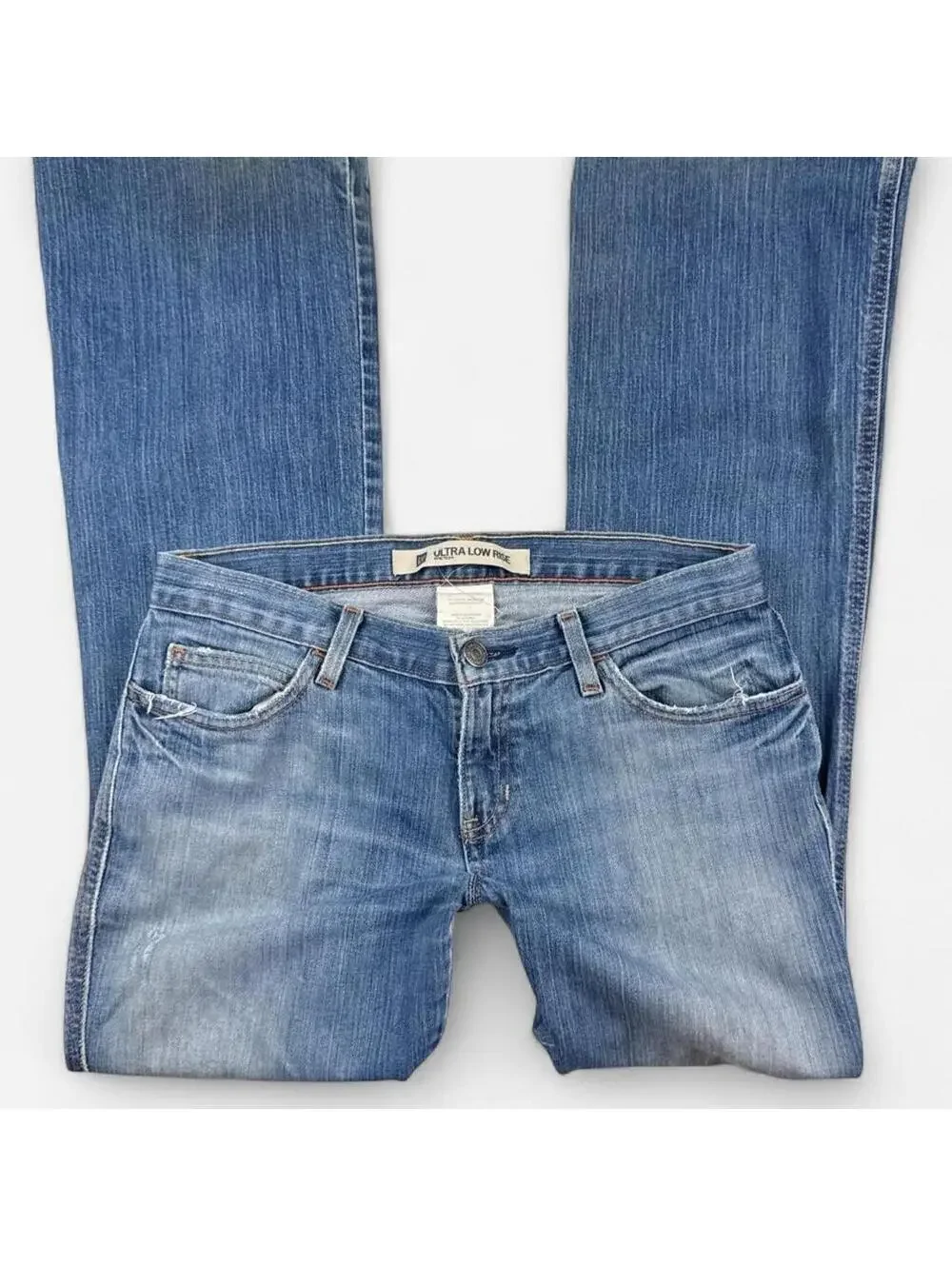Vintage Y2K Ultra Low Rise Bootcut Flare Jeans Medium Wash